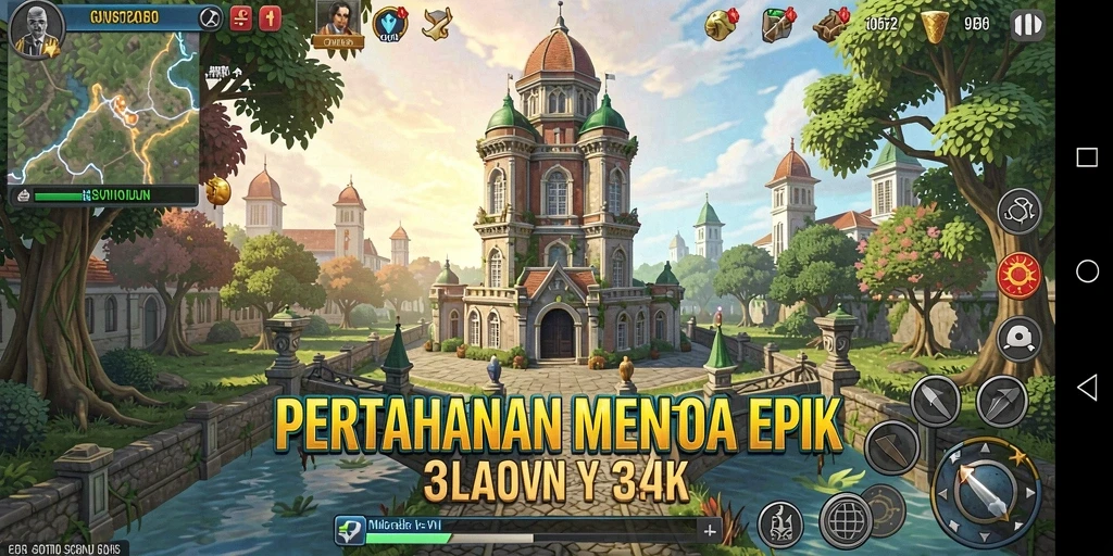 Tampilan screenshot Tower Defense yang menampilkan strategi dan menara yang dibangun.