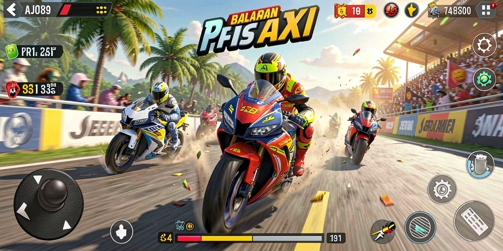 Gameplay AJO89 yang mendebarkan saat balapan motor di trek.