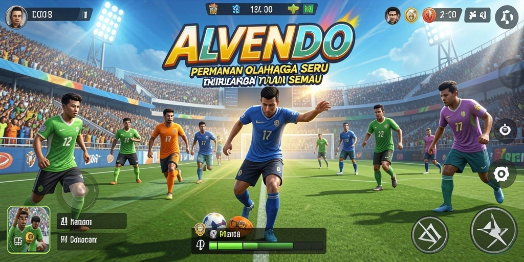 Tampilan gameplay seru di ALVENDO dengan berbagai cabang olahraga.