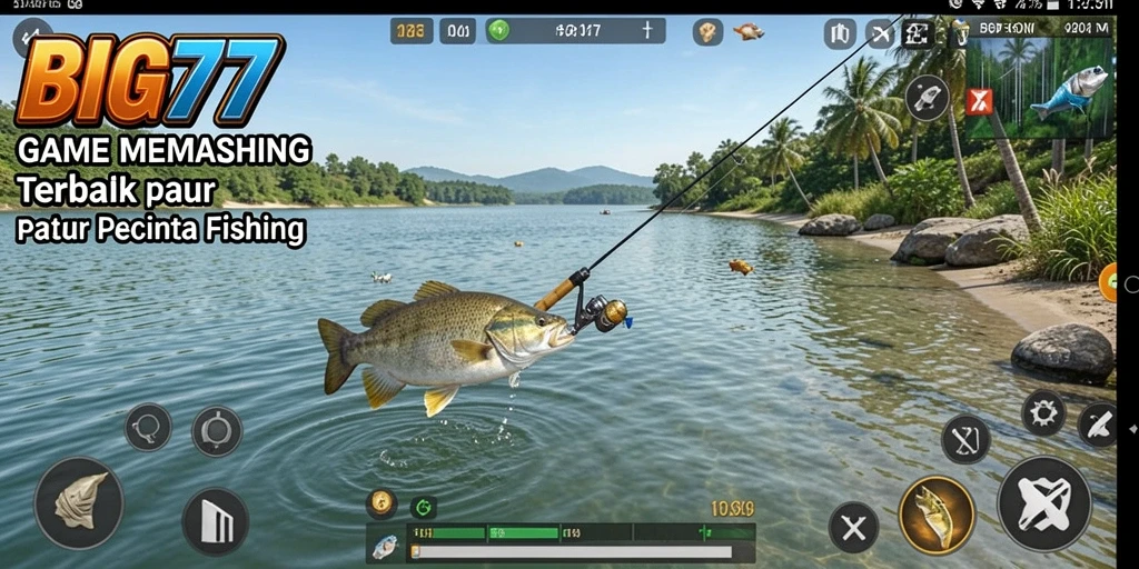 Tampilan gameplay BIG77 yang realistis dengan suasana memancing.