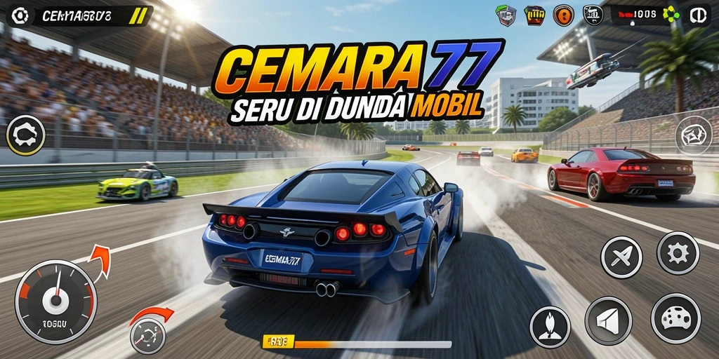 Tampilan gameplay CEMARA77 yang menegangkan dan penuh aksi balapan.