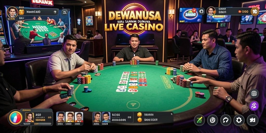 Tangkapan layar DEWANUSA menampilkan dealer live dalam permainan yang mendebarkan.