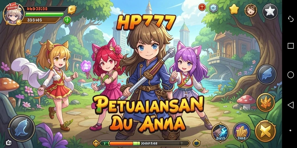 Tampilan screenshot utama HP777 menampilkan karakter Anime yang menarik.