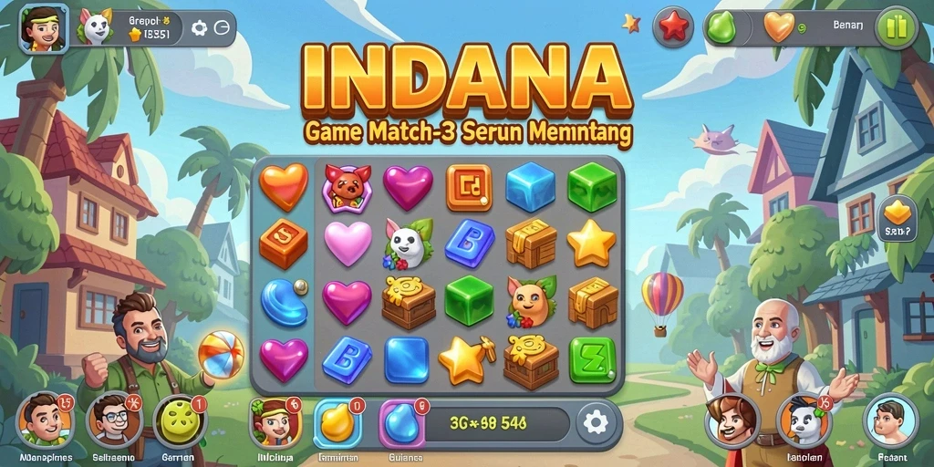 Tampilan gameplay menarik dalam game Match-3 INDAAA.