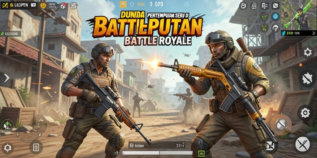 Screenshot LKOPEN menunjukkan pertempuran epik dalam gameplay Battle Royale.