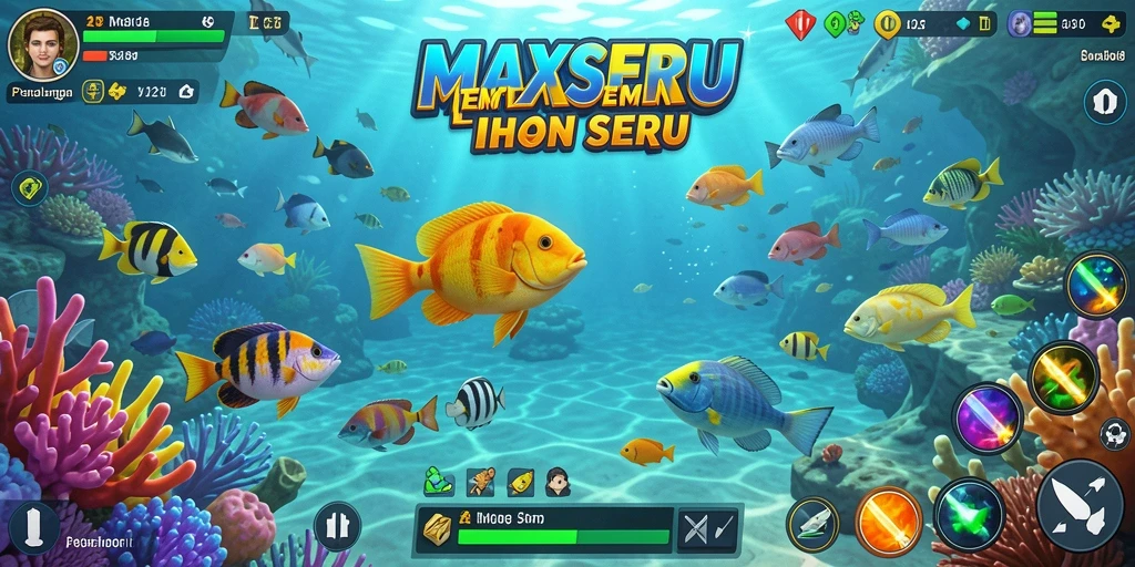 Screenshot gameplay MAXSERU dengan aksi menembak ikan yang seru.