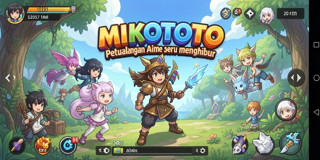Screenshot MIKOTOTO menunjukkan aksi karakter Anime yang seru dan penuh warna.
