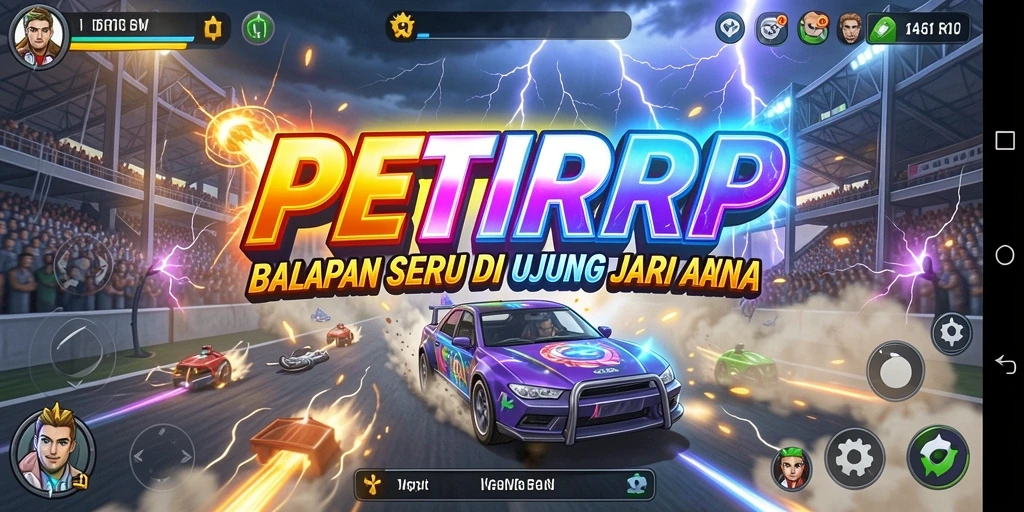 Tampilan balapan seru di <strong>PETIRRP</strong> dengan kendaraan cepat.