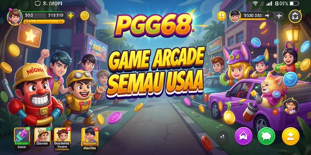 Screenshot utama PGG68 menunjukkan aksi seru dalam permainan arcade.