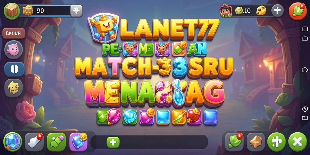 Screenshot utama PLANET77 menampilkan keseruan permainan Match-3.