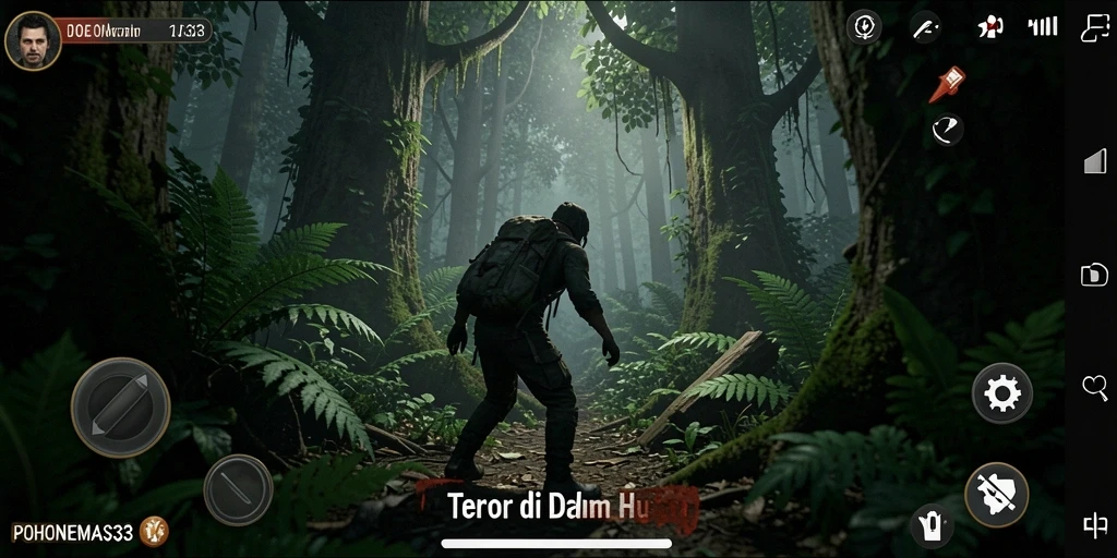 Screenshot gameplay POHONEMAS33 menampilkan ketegangan di tengah malam.