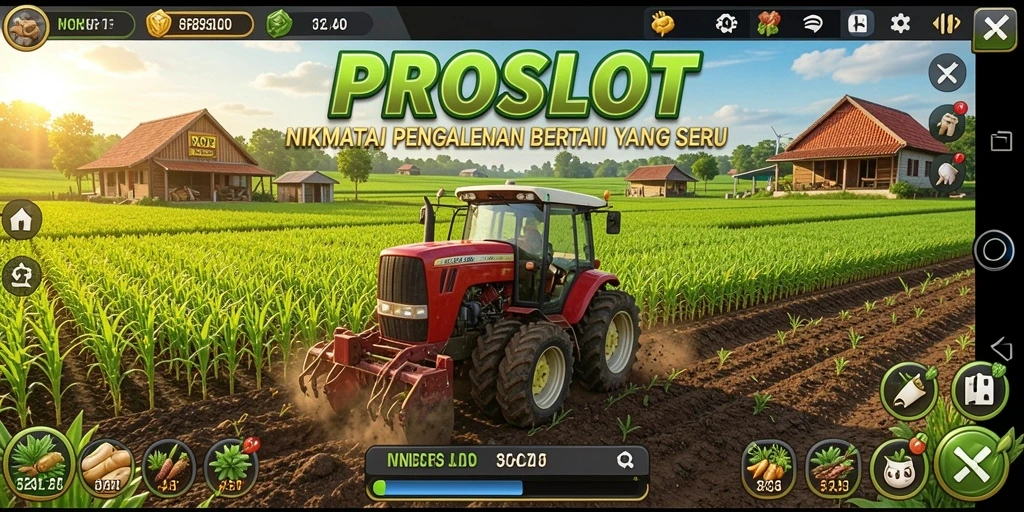 Screenshot menarik dari gameplay PROSLOT yang menunjukkan aktivitas bertani.