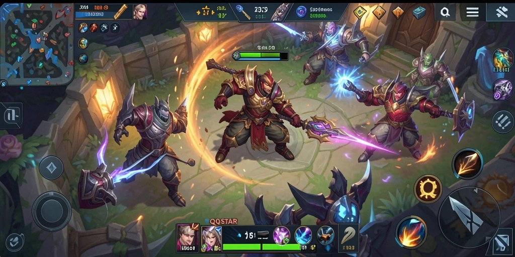 Screenshot <strong>QQSTAR</strong> menampilkan pertarungan seru di arena MOBA.