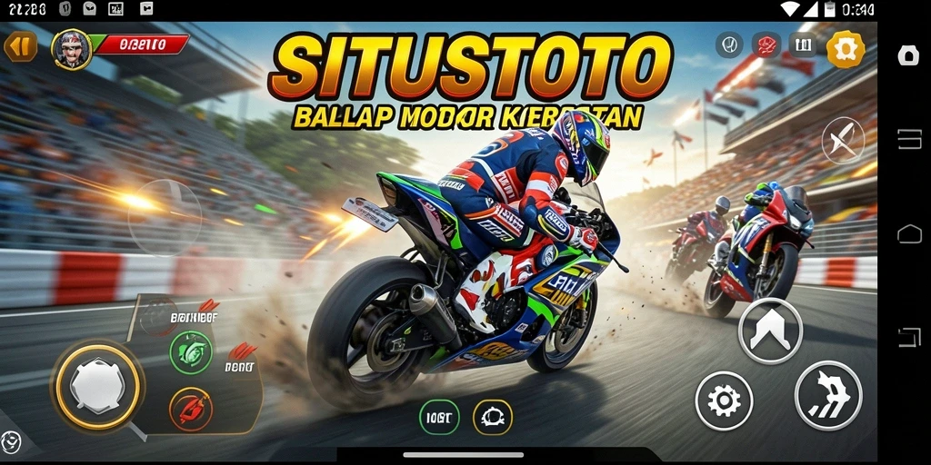 Screenshot gameplay SITUSTOTO menampilkan aksi balapan motor yang mendebarkan.