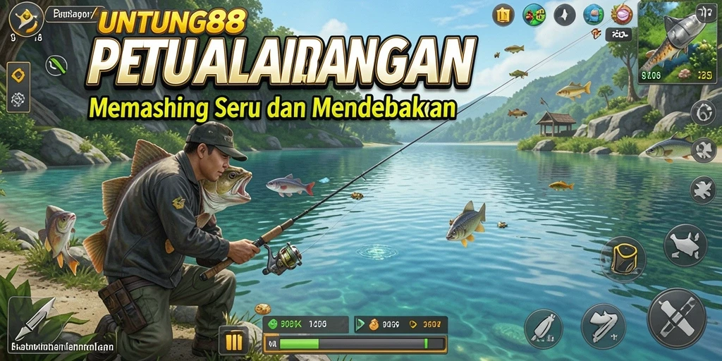 Screenshot gameplay UNTUNG88 menampilkan aksi memancing yang mendebarkan di laut.