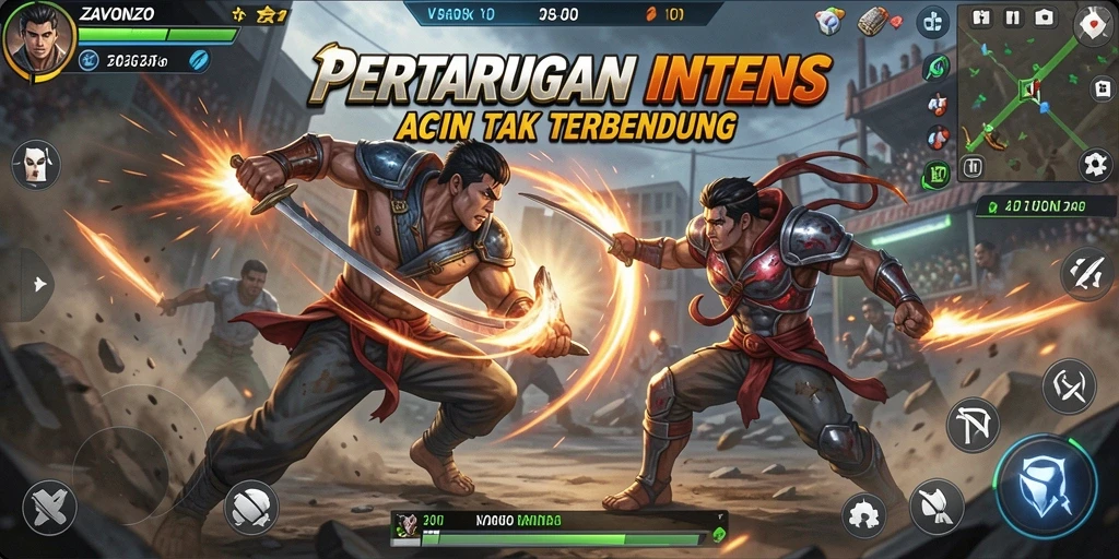 Tangkapan layar dari gameplay seru ZAVONZO dengan aksi yang intens.